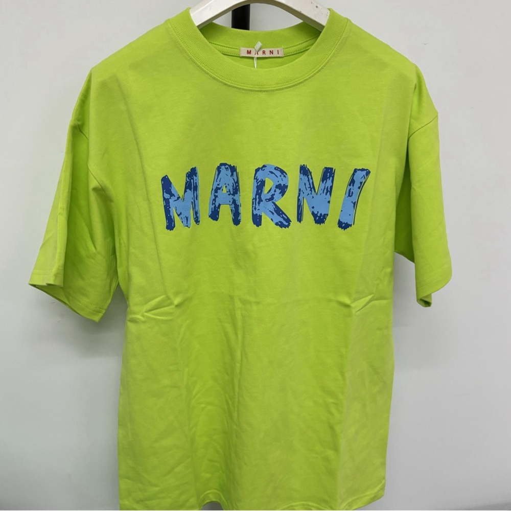 Marni Lime Green Tee with Blue Logo